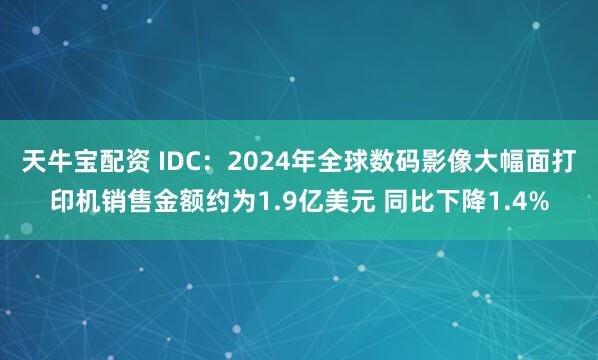 天牛宝配资 IDC：2024年全球数码影像大幅面打印机销售金额约为1.9亿美元 同比下降1.4%